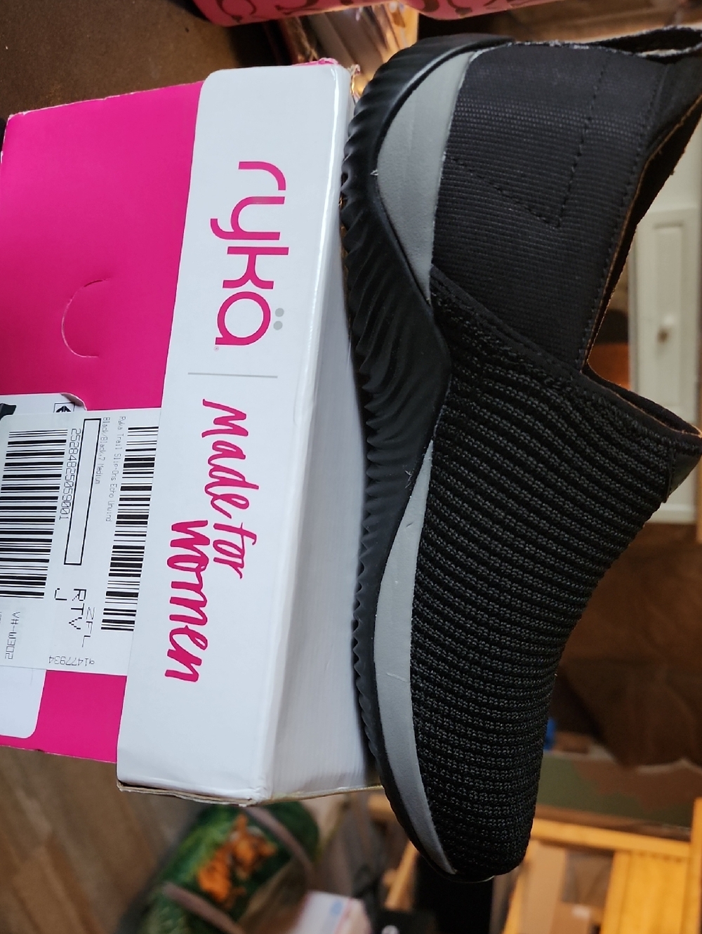 Ryka Black Slip-On Knit Sneaker with Gray Accent Size 7